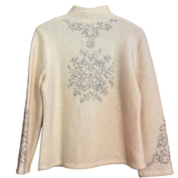 ColdWater Creek- Women’s Cream Boiled Wool Winter Nordic Embroidered Cardigan, L - Picture 4 of 7
